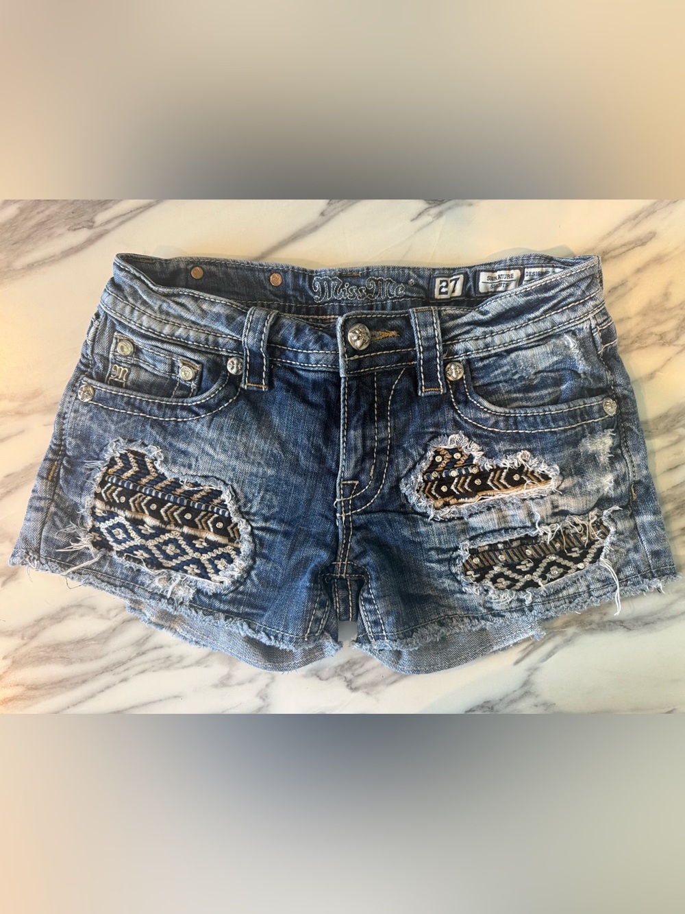 Miss Me Y2K embellished embroidered Jean shorts